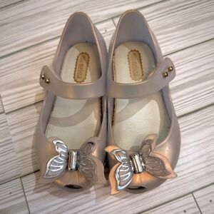 Mini Melissa Jelly Shoes Girls Butterfly Bow Mary Jane Flats Size 8